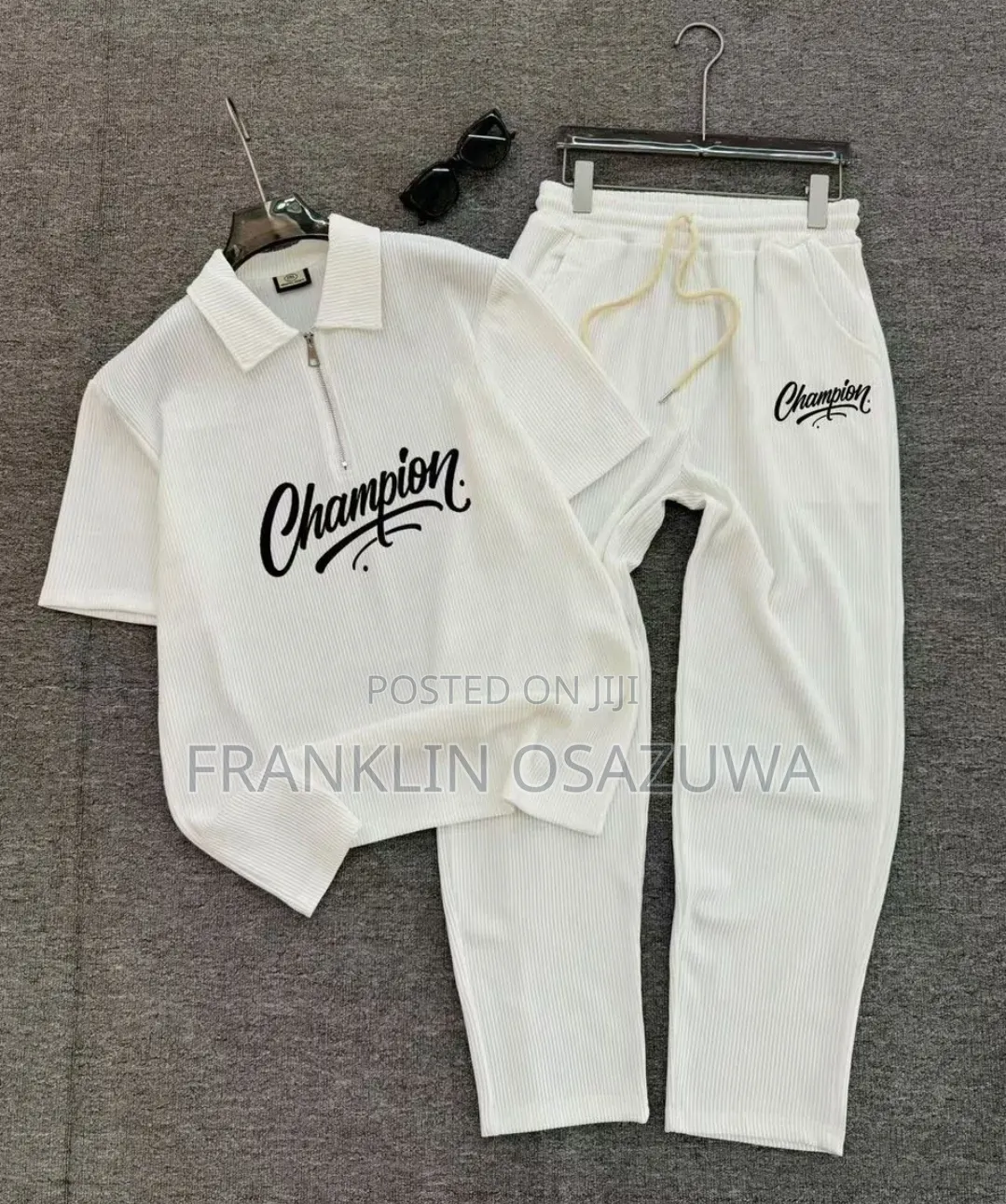 Men's Champion 2-Piece Polo T-Shirt and Trouser Tracksuit – White