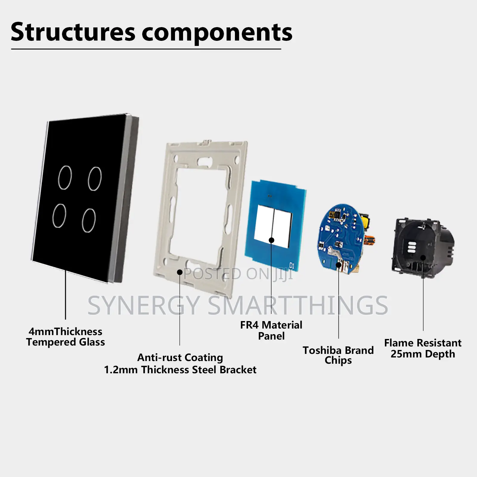 Tuya Zigbee Touch Smart 4 Gang Switch Black Color