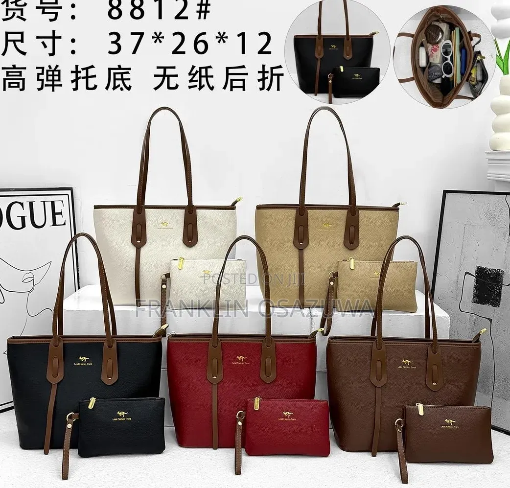 2-in-1 Women's Leather Tote Handbag With Matching Wallet
