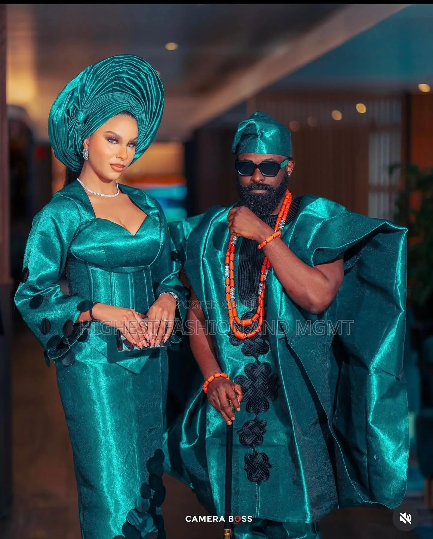 Emerald Corset Gown With Appliques Embroidered Emerald Agbada Set