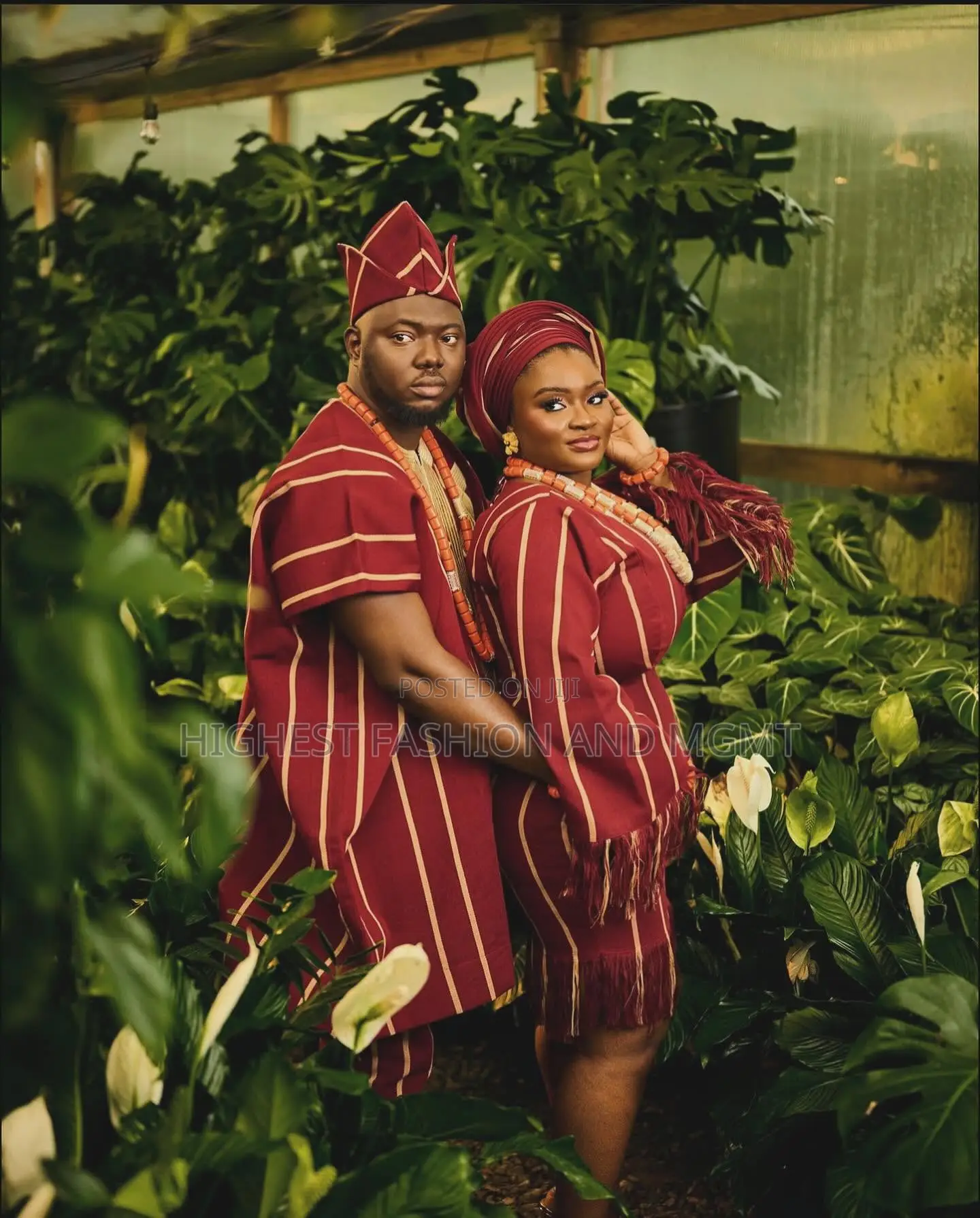 Crimson Tan Striped Peplum Set Matching Striped Embroidered Agbada