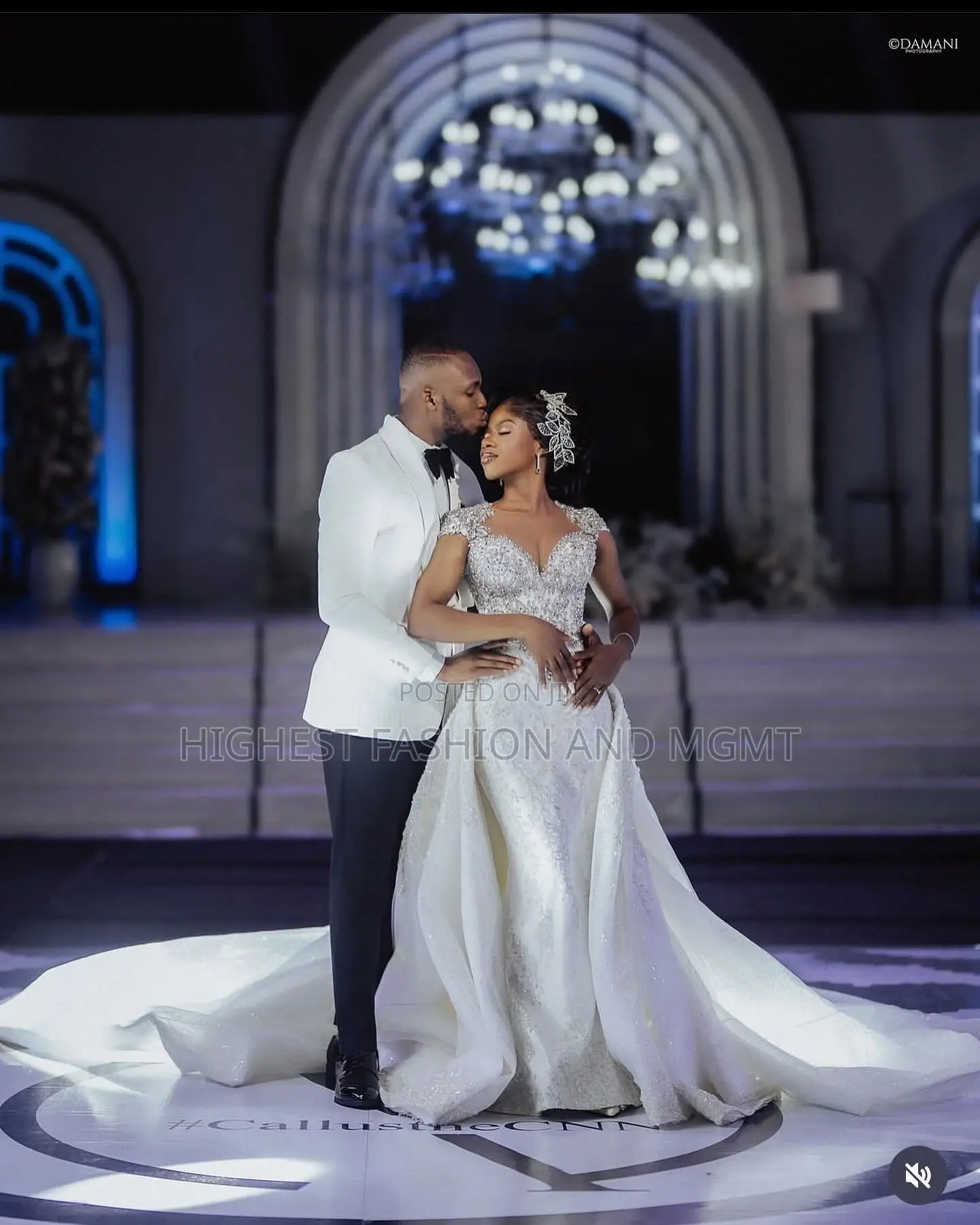 Fit-and-Flare Gown With Detachable Overskirt White Tuxedo Suit
