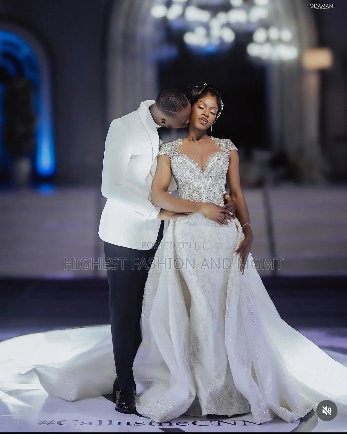 Fit-and-Flare Gown With Detachable Overskirt White Tuxedo Suit