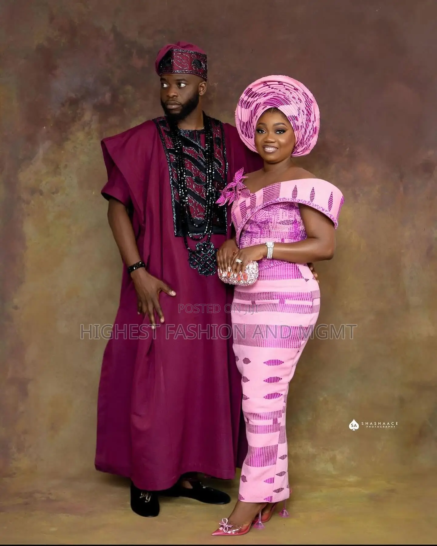 Structured Aso-Oke Gown Rich Plum Embroidered Agbada