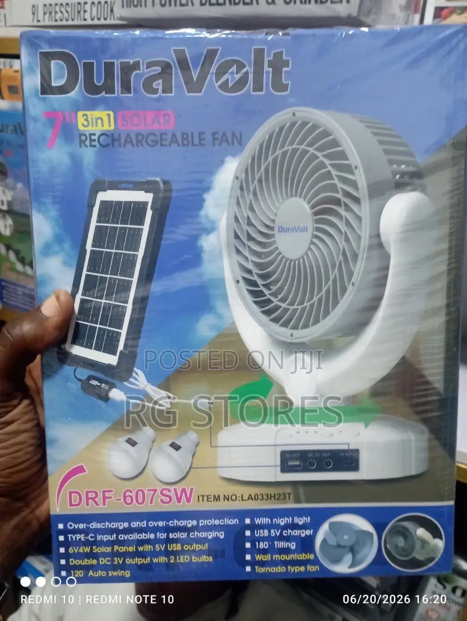 Duravolt 7inch 3in1 Rechargeable Rotation Fan