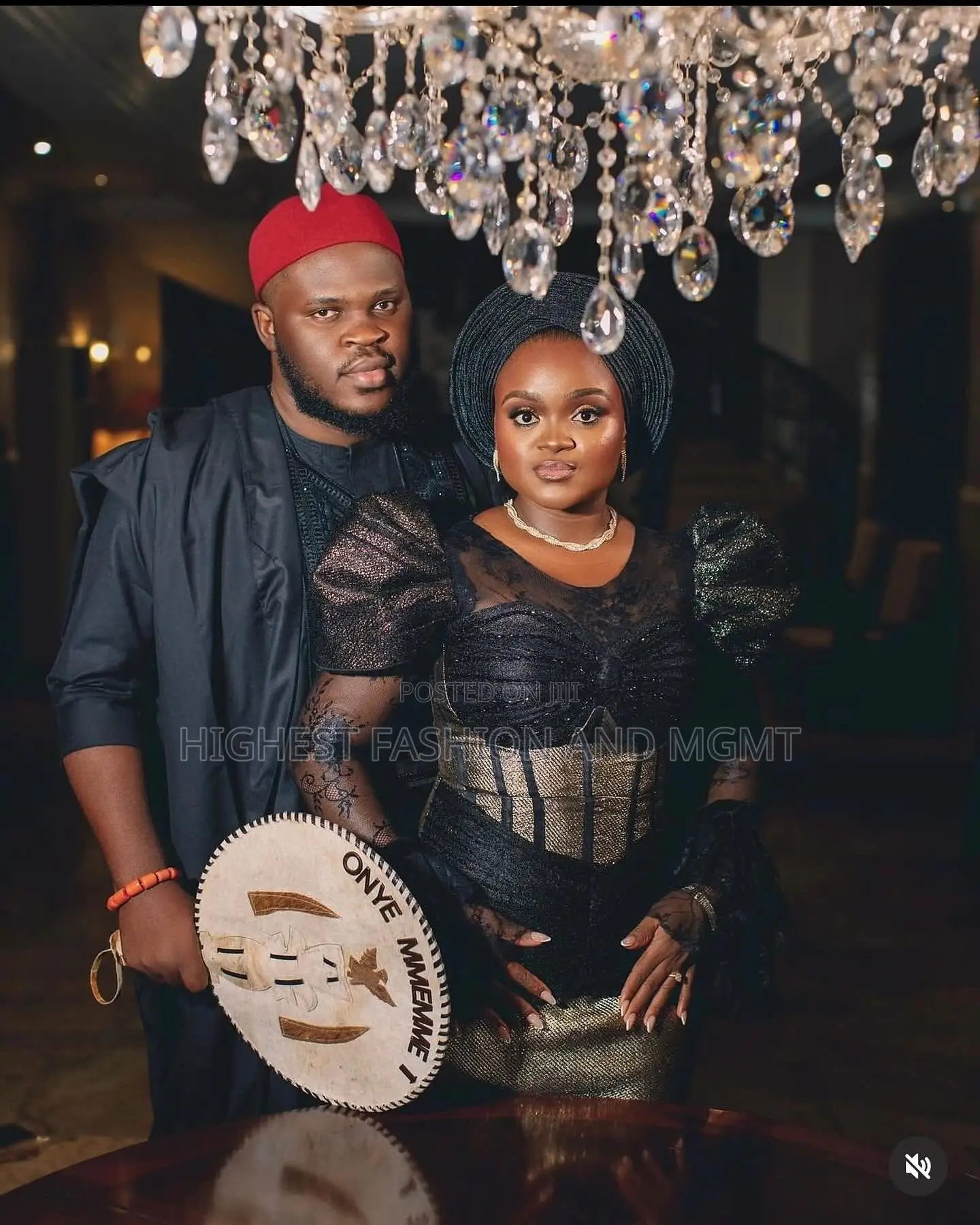 Black Puff-Sleeve Bodice With Skirt Black Embroidered Agbada