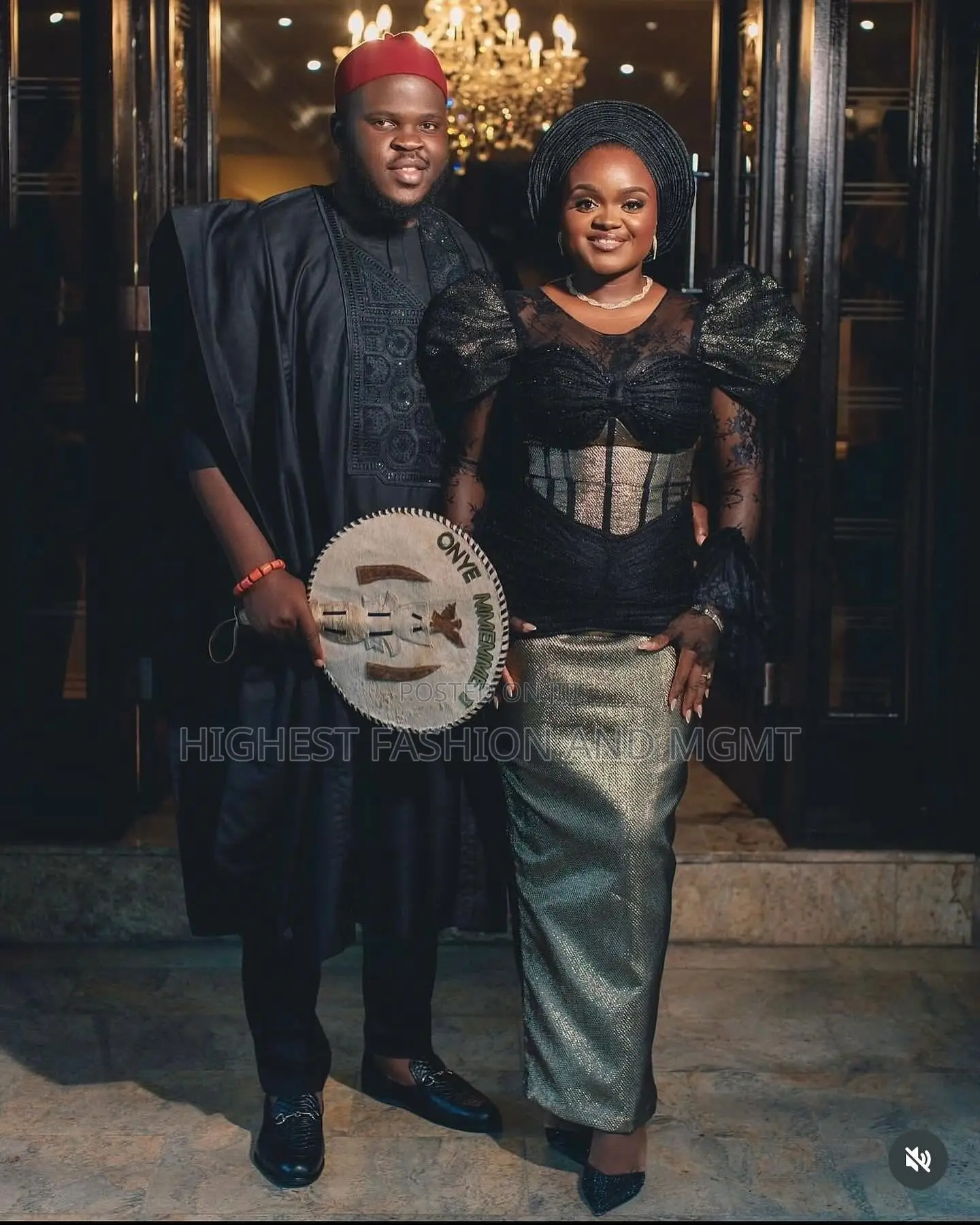 Black Puff-Sleeve Bodice With Skirt Black Embroidered Agbada