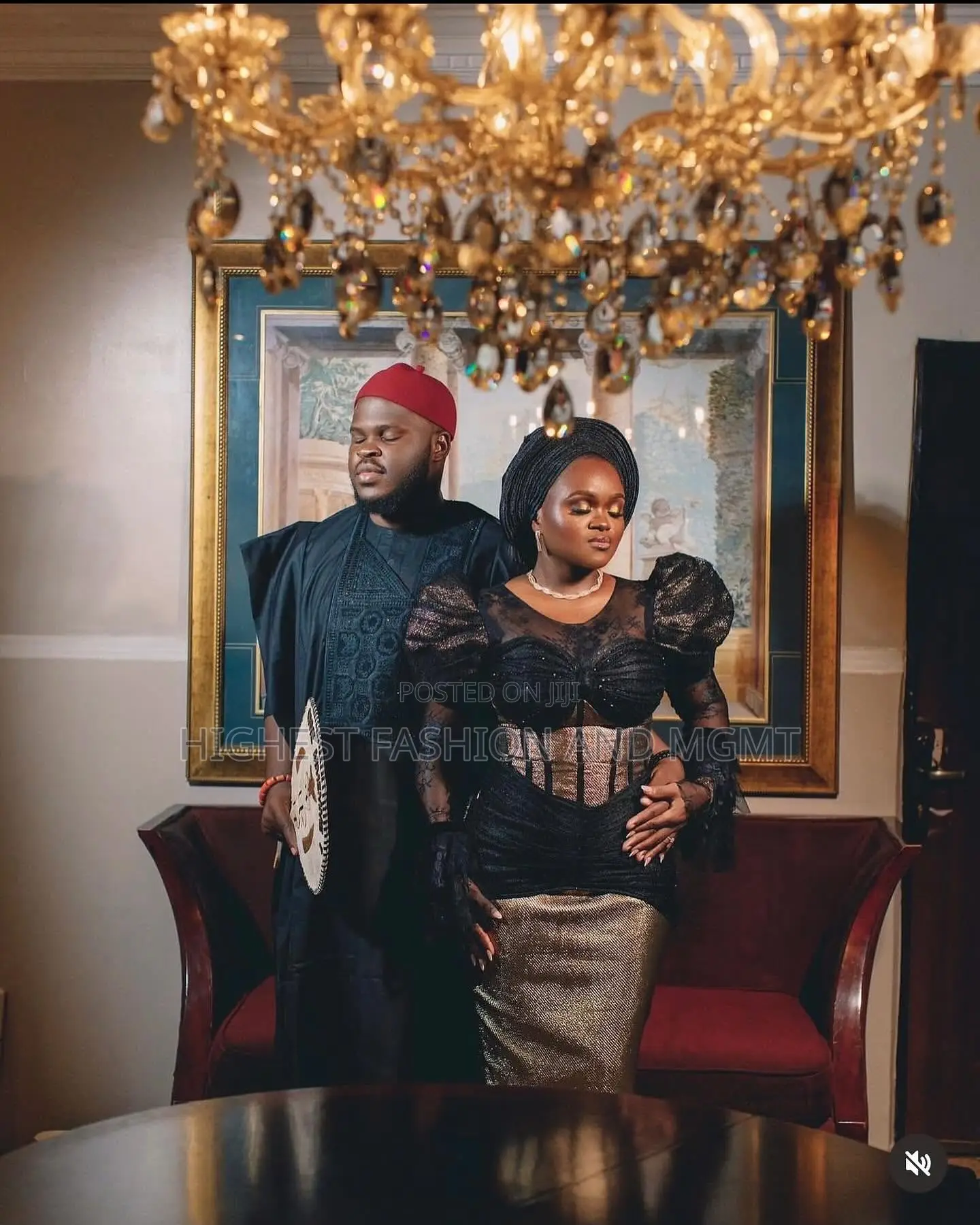 Black Puff-Sleeve Bodice With Skirt Black Embroidered Agbada