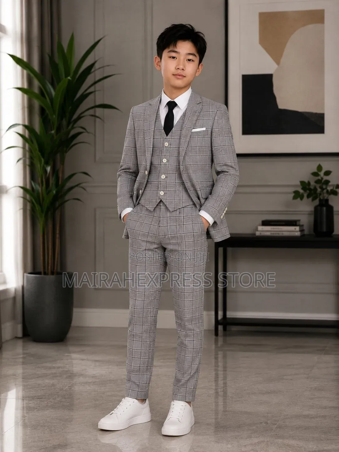 Autumn New Handsome Boys Suits Children Plaid Suits