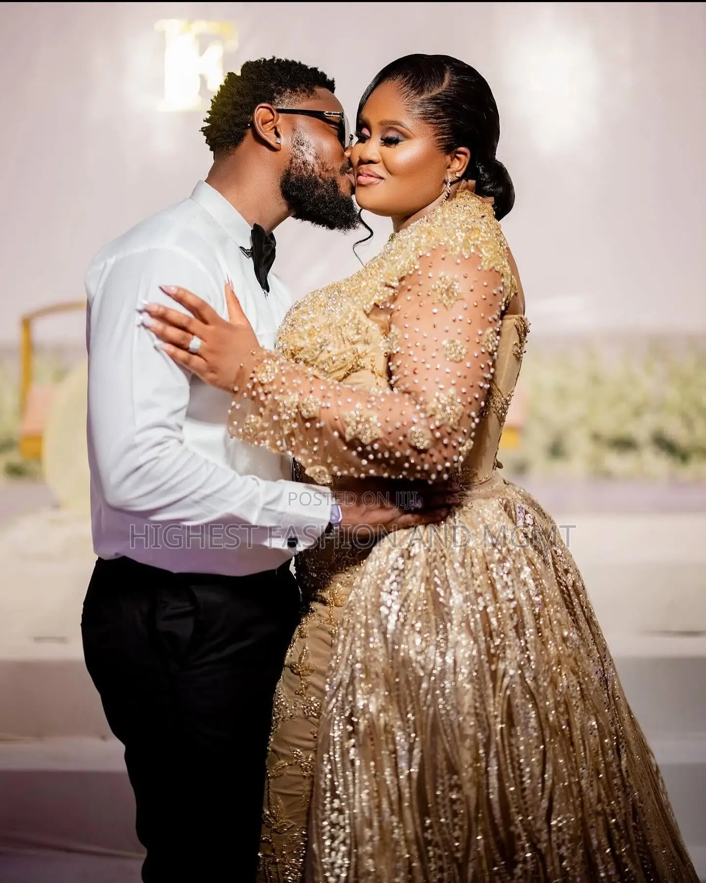 Beaded Gold Gown With Voluminous Overlay Sharp Black-Tie Formal Wear