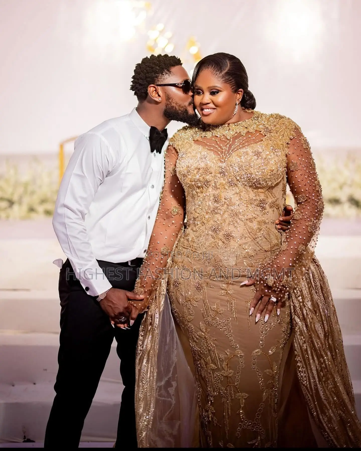 Beaded Gold Gown With Voluminous Overlay Sharp Black-Tie Formal Wear