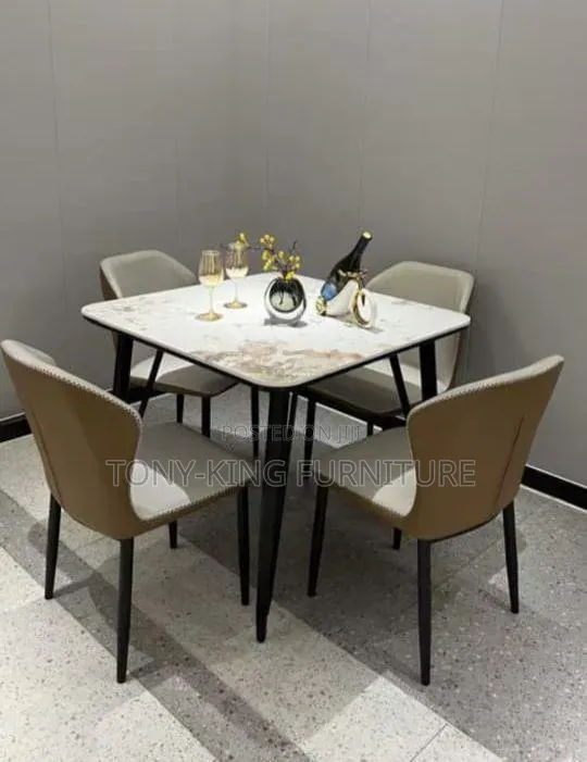 Imported Marble Top Dining Table Set With Metal Leg.
