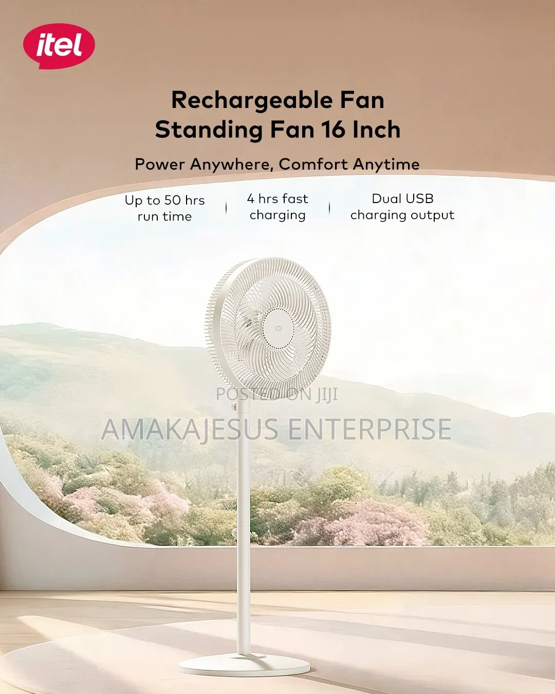 Itel 16 Inches Solar Rechargeable Fan With Remote, Solar Panel