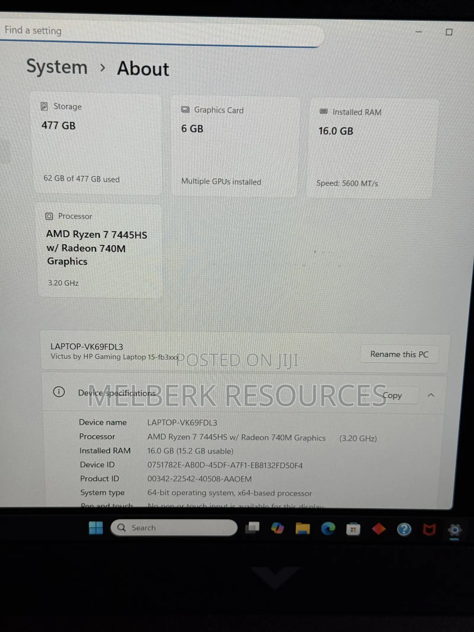 Laptop HP Victus 15 16GB AMD Ryzen 7 SSD 512GB