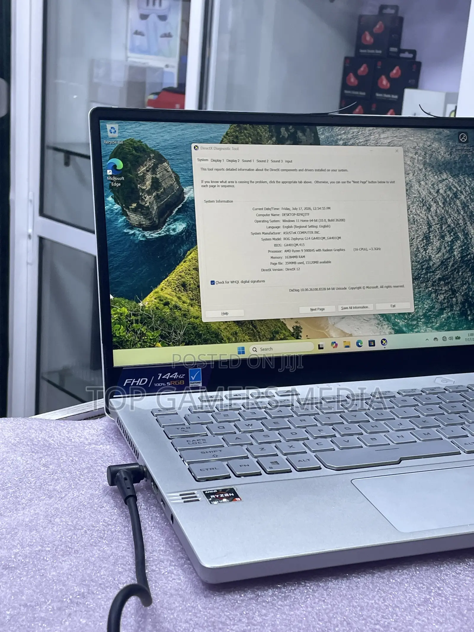 Laptop Asus ROG Zephyrus G14 16GB AMD Ryzen 9 SSD 1T