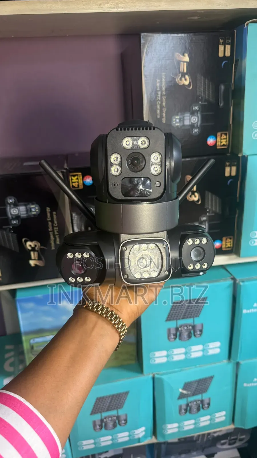 V380pro 3lens 3view 4g Solar PTZ Camera 12mp Hd