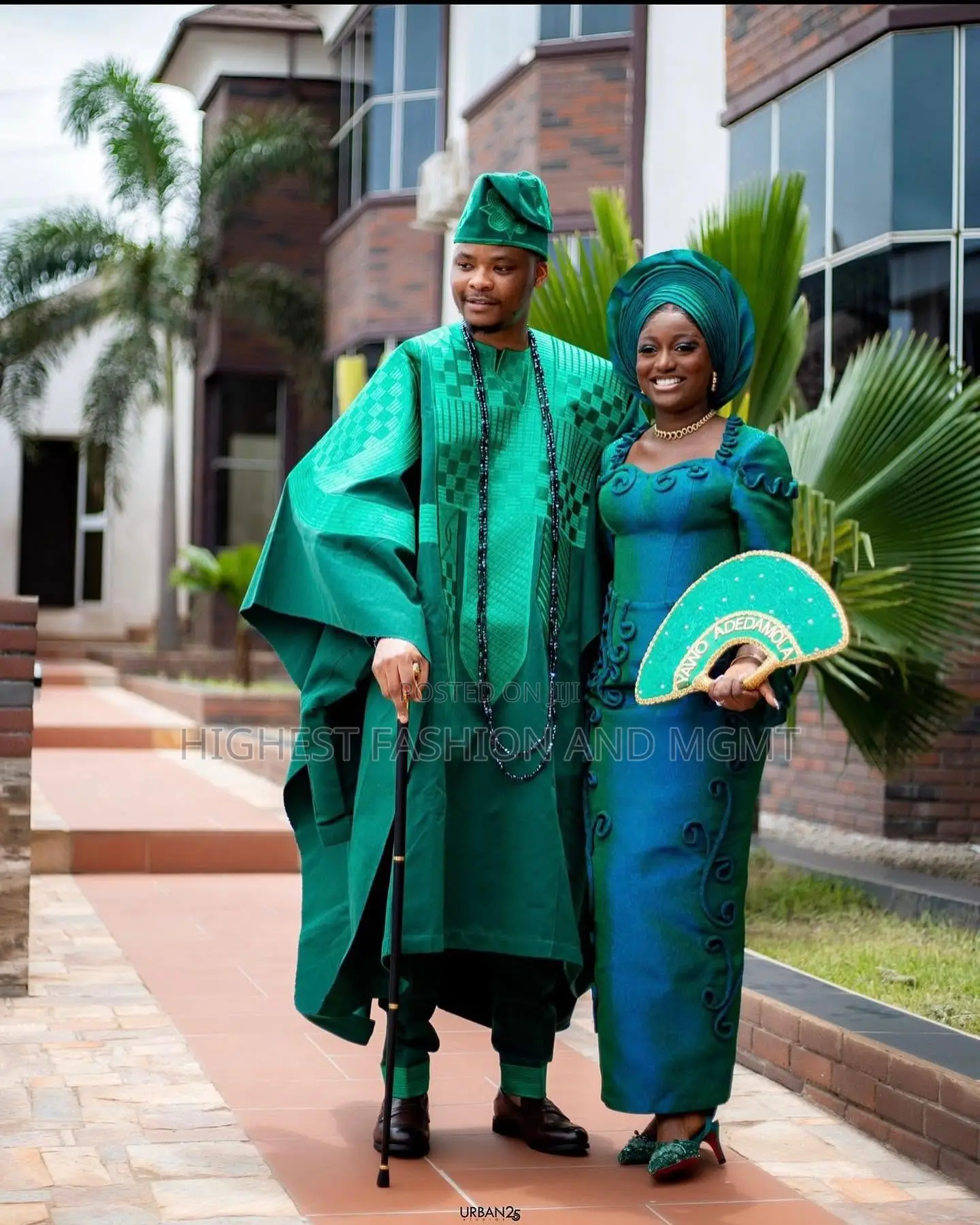 Forest Green Sculpted Gown Patterned Agbada Set
