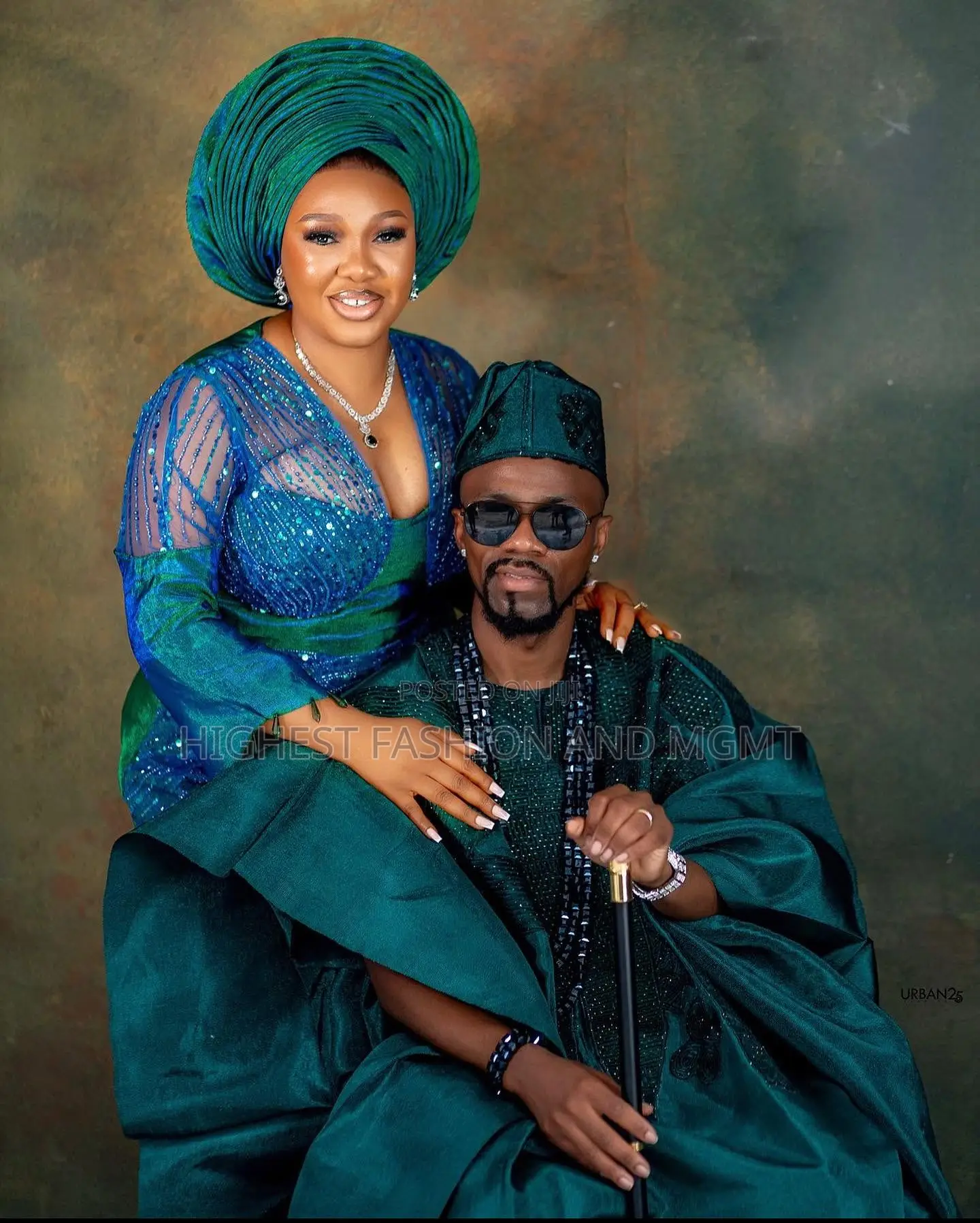 Teal Traditional Aso Oke Gown and Teal Aso Oke Agbada