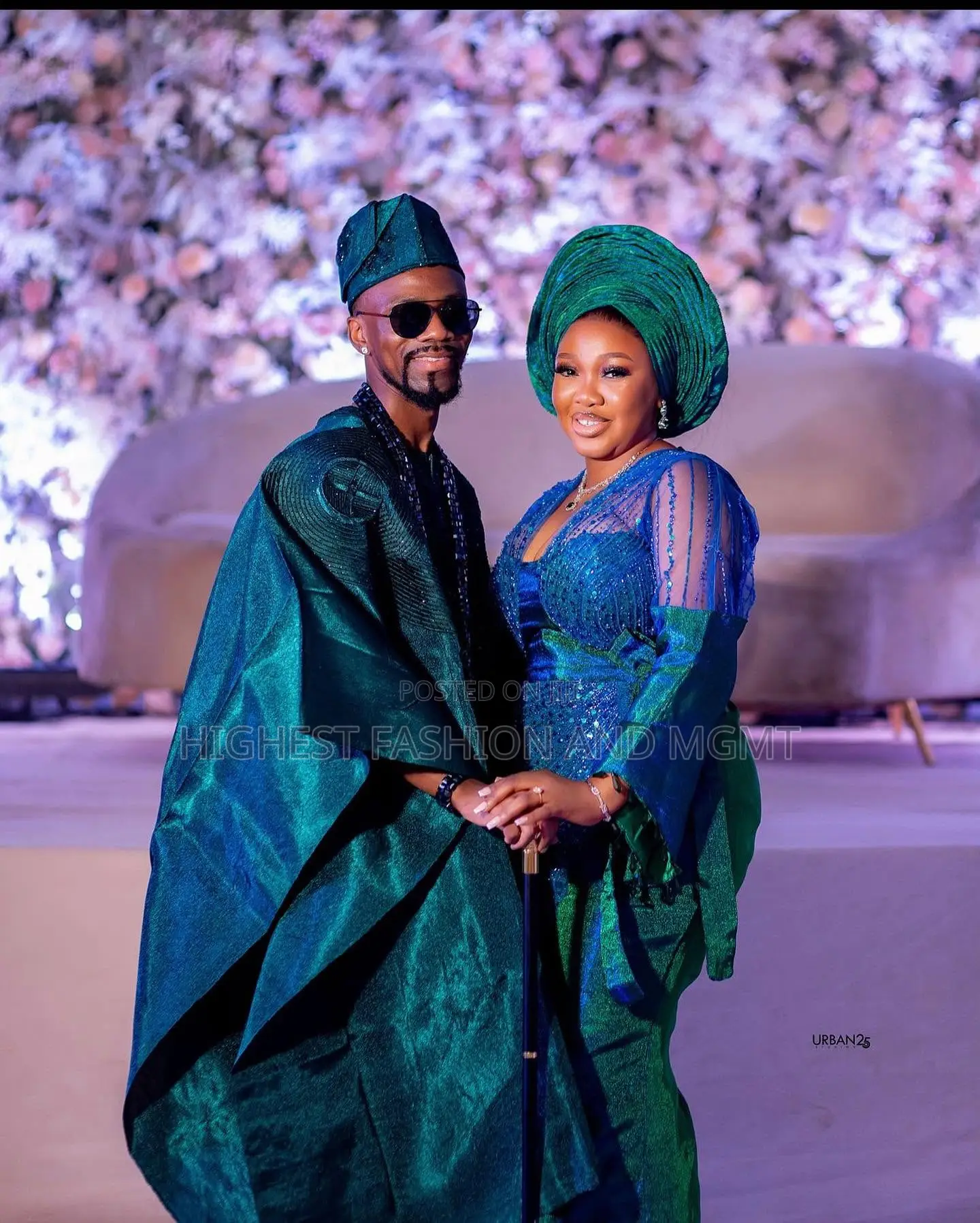 Teal Traditional Aso Oke Gown and Teal Aso Oke Agbada