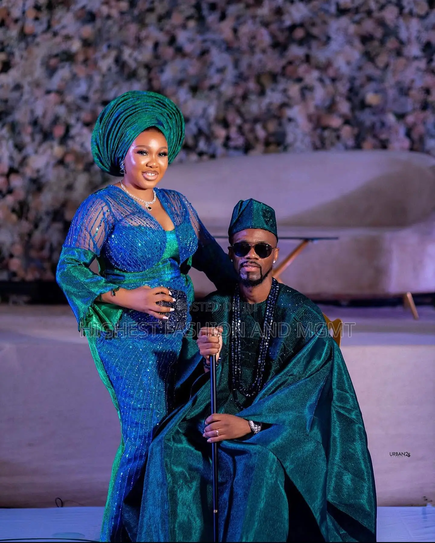 Teal Traditional Aso Oke Gown and Teal Aso Oke Agbada
