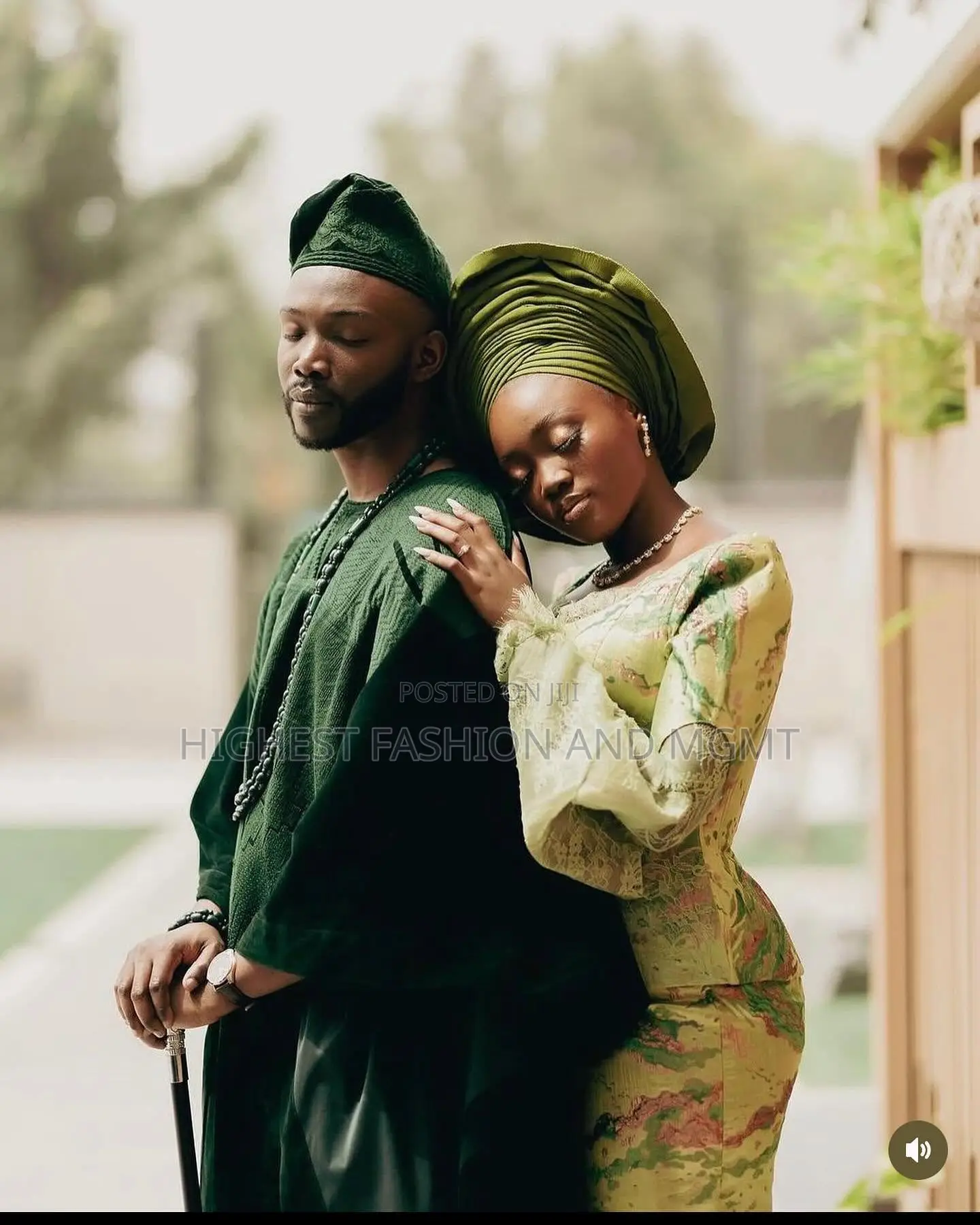 Olive Jacquard Blouse/Wrapper Forest Green Velvet Agbada