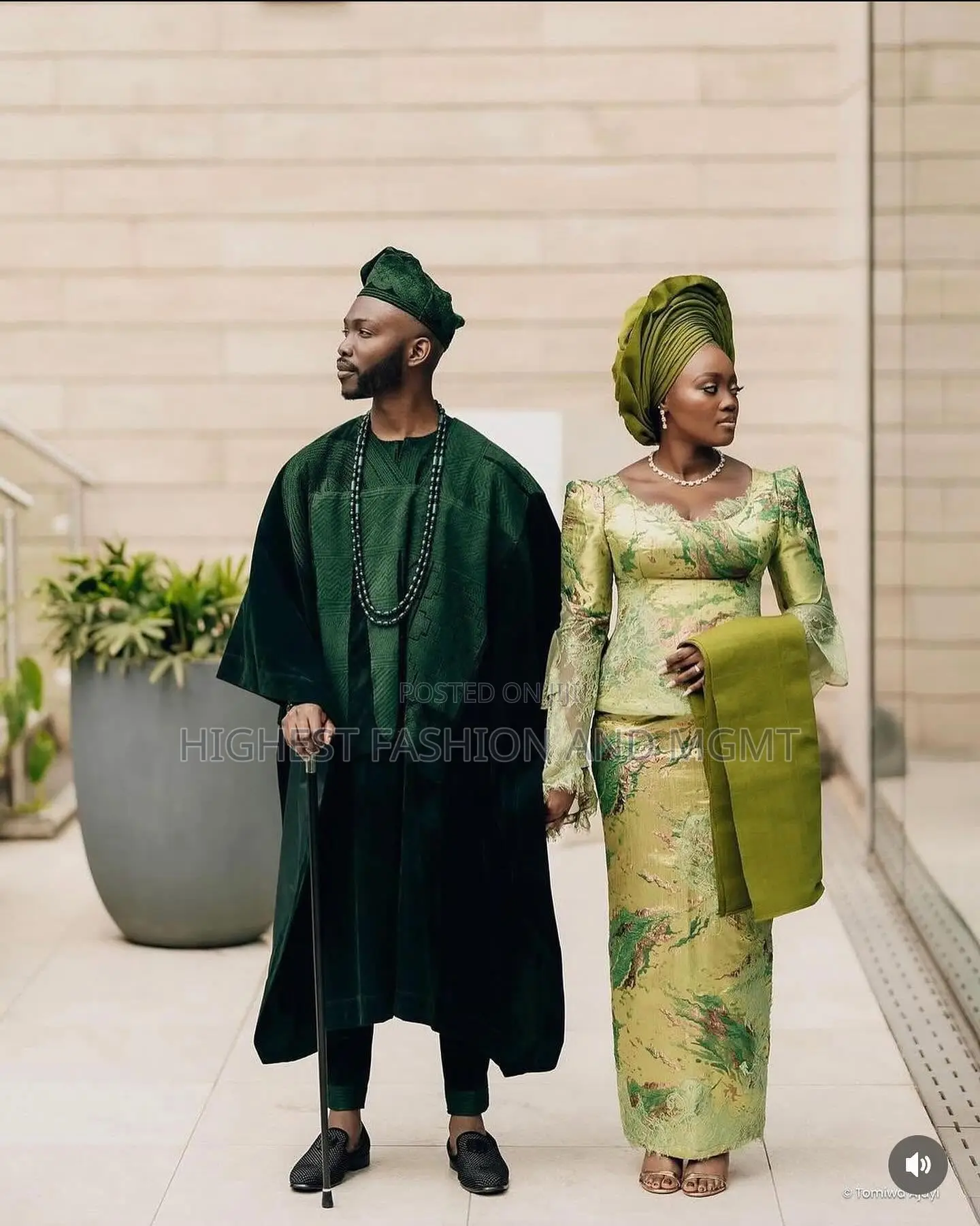 Olive Jacquard Blouse/Wrapper Forest Green Velvet Agbada