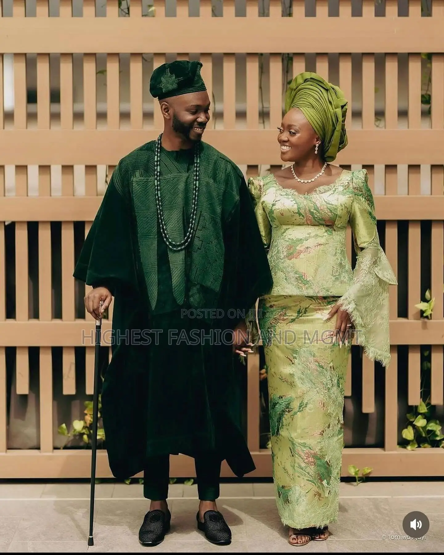 Olive Jacquard Blouse/Wrapper Forest Green Velvet Agbada