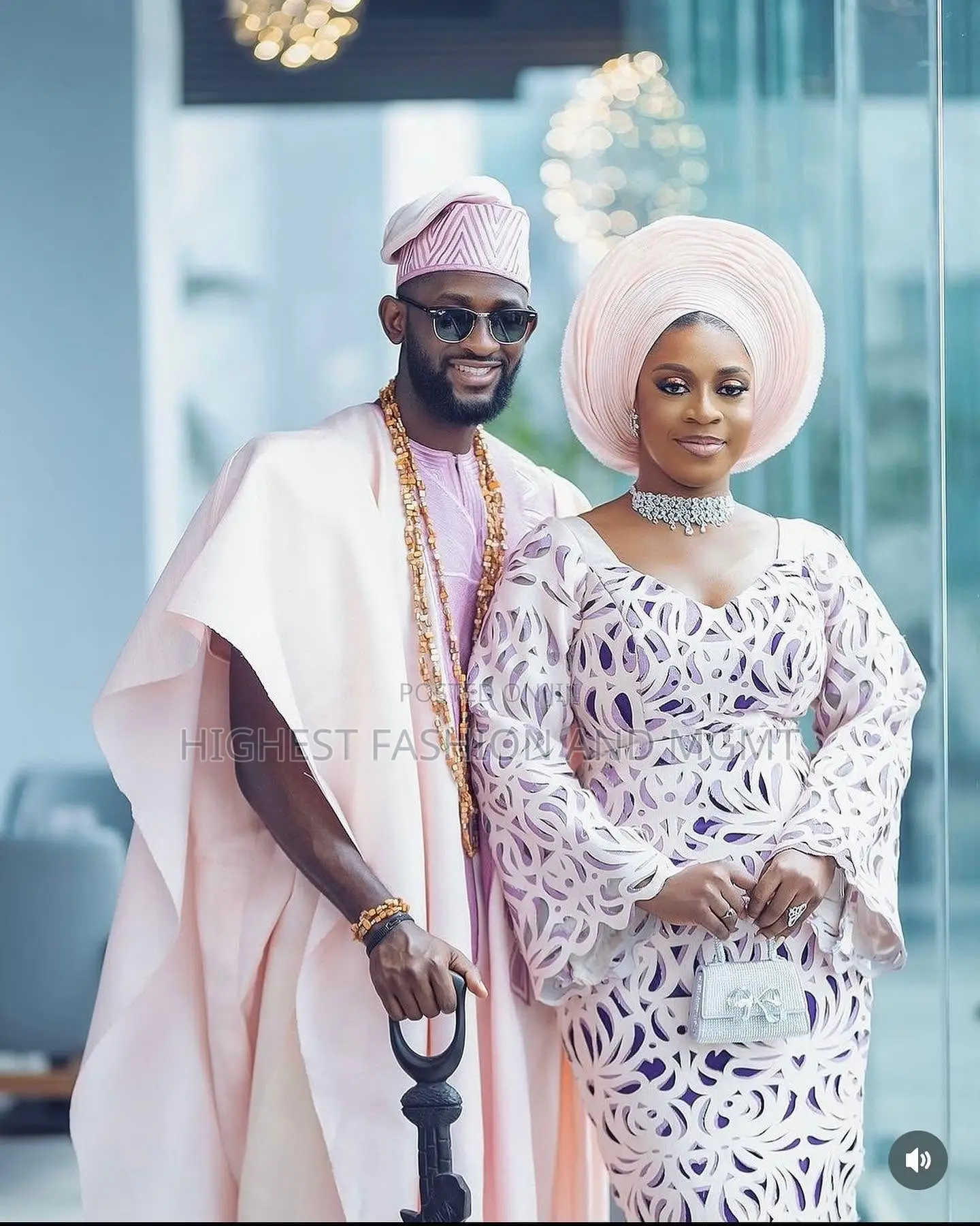 Laser-Cut Lace Gown Blush Agbada Set