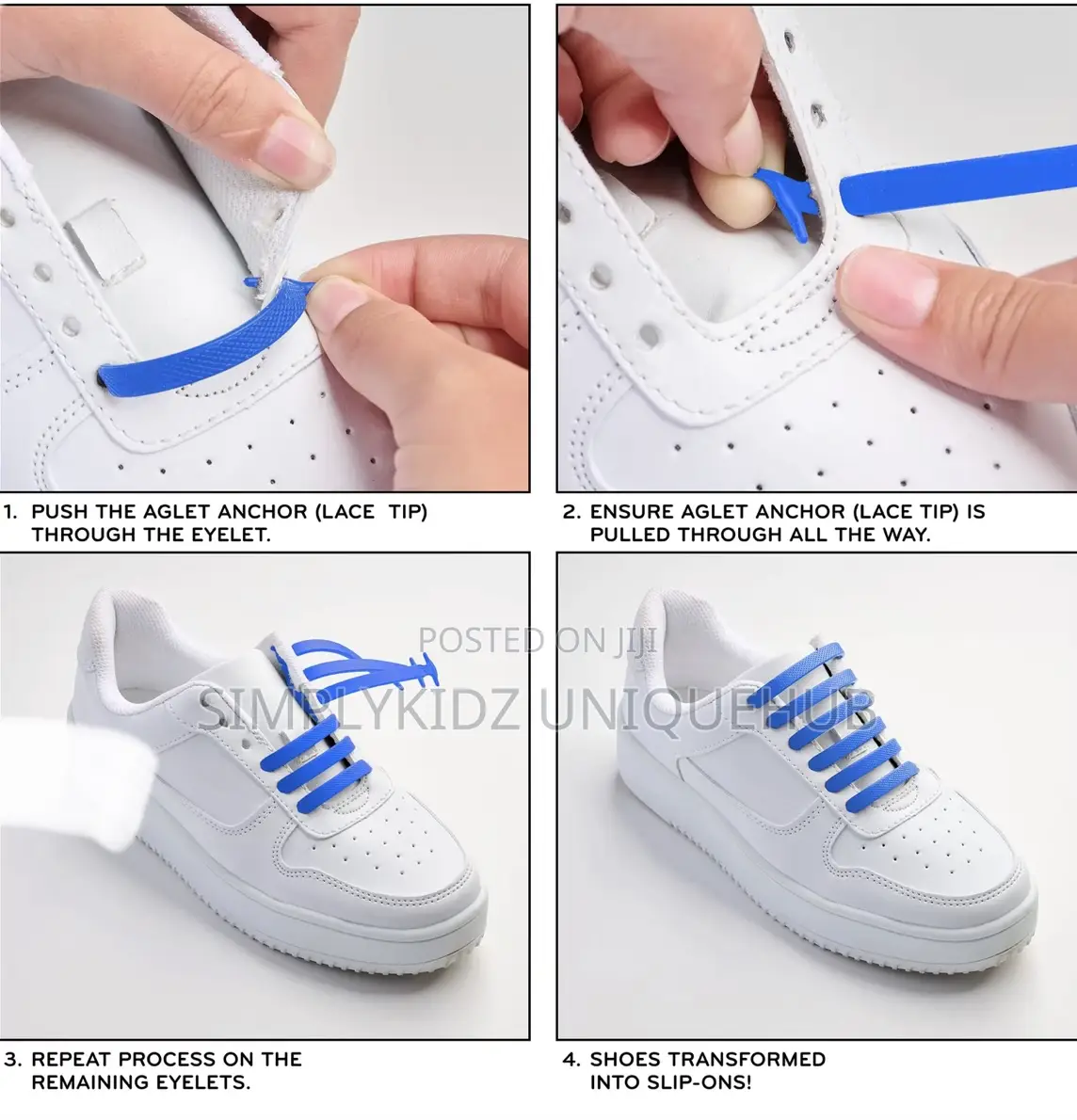Blue Stretchy Tieless Silicone Elastic Shoelaces | 12 Straps