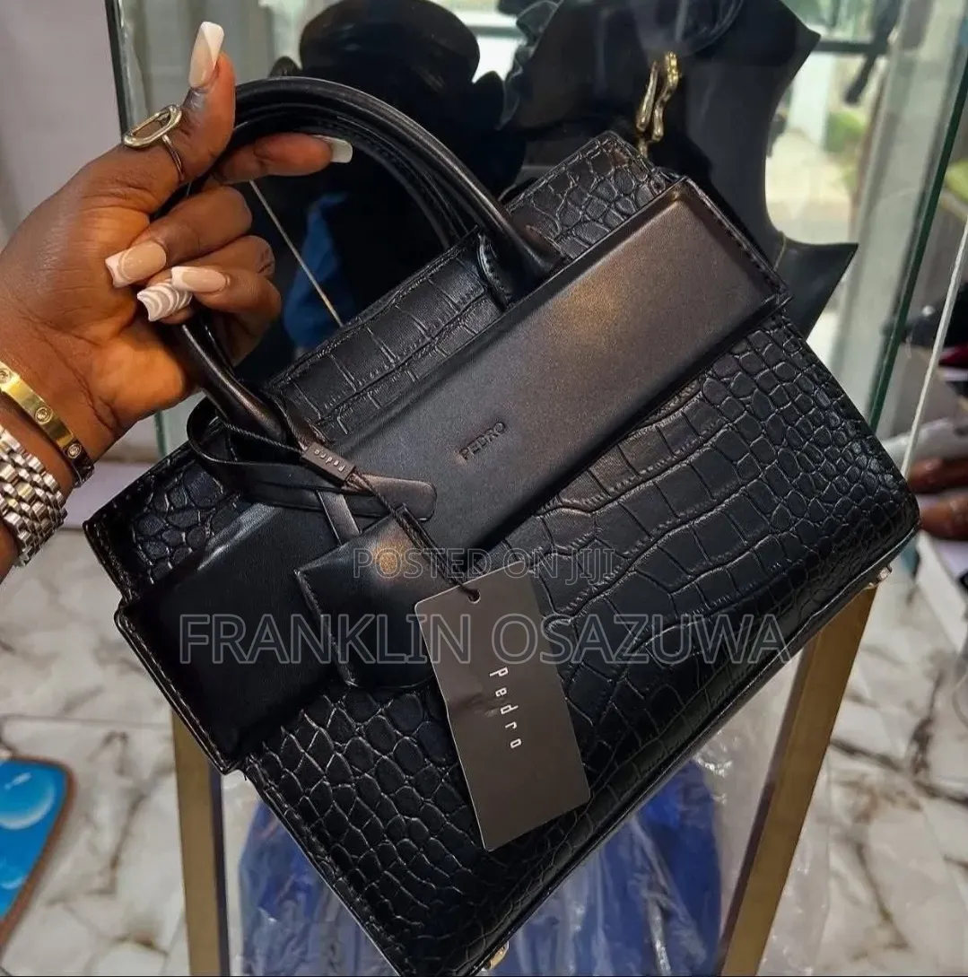 Pedro Croc-Embossed Women's Luxury Handbag Set – Black