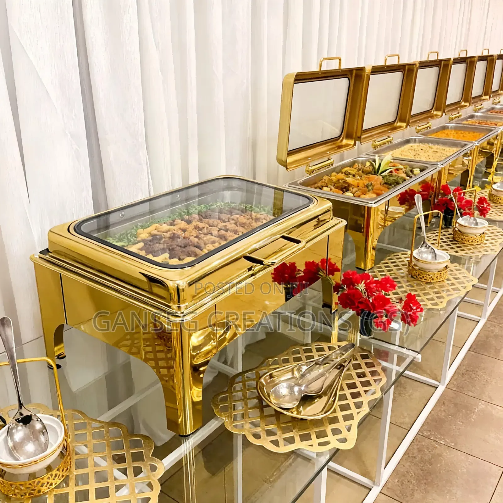 Luxury 9L Gold Chafing Dish Set With Hydraulic Closing Lid