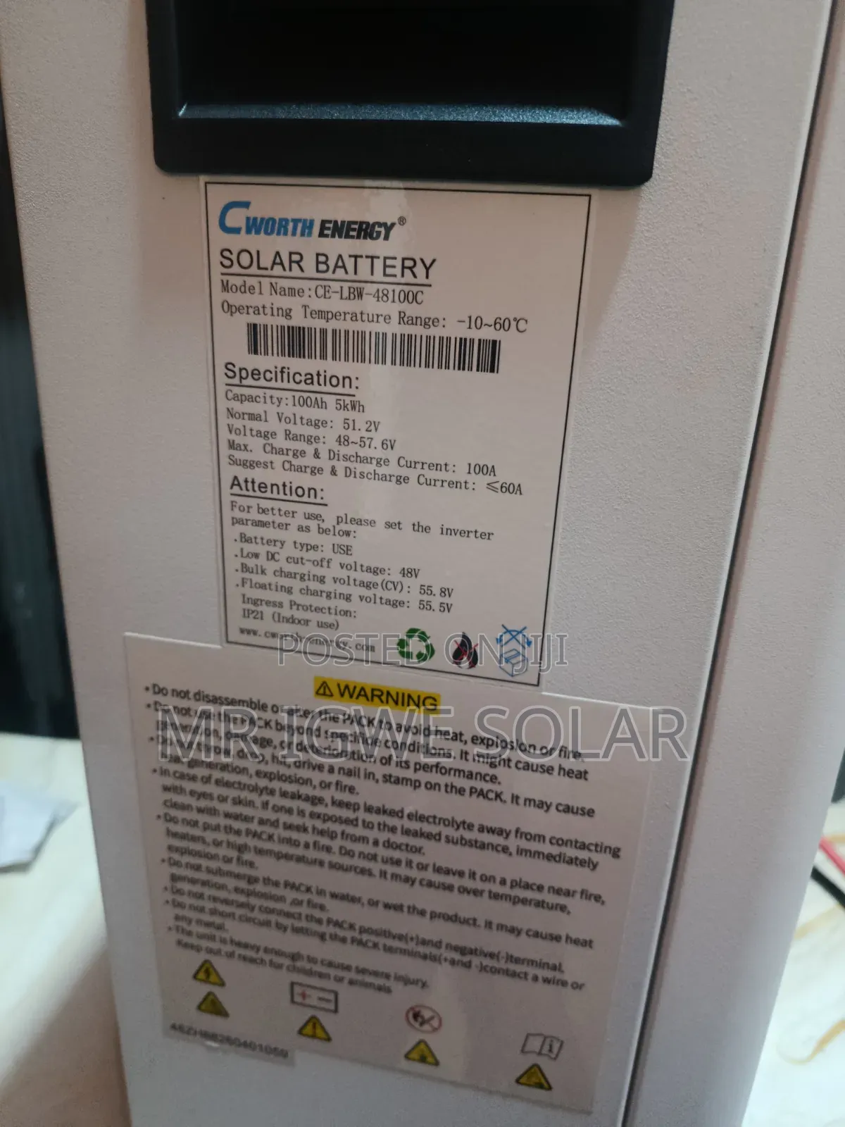 Cworth Energy 5kwh Lithium Battery 48