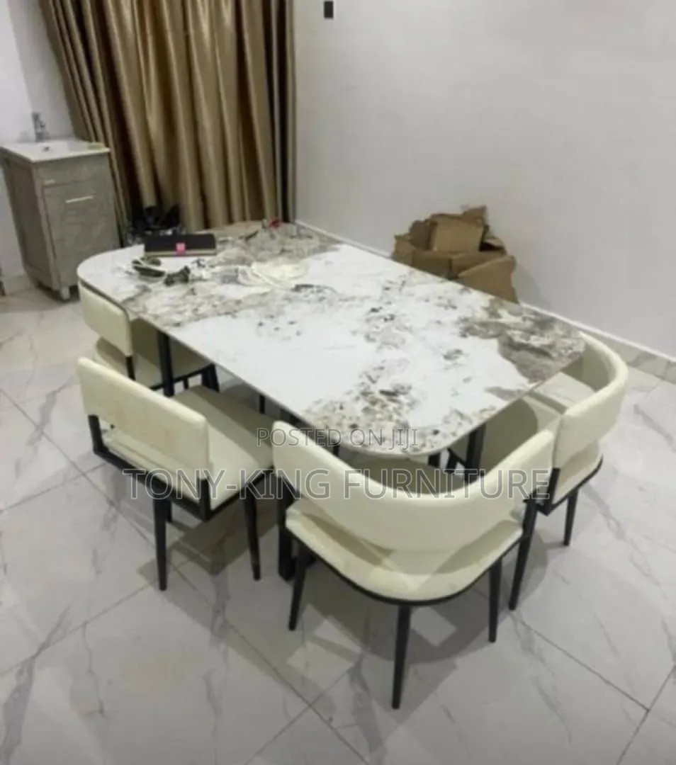 Luxury Marble Dining Table Set With Padded Chairs