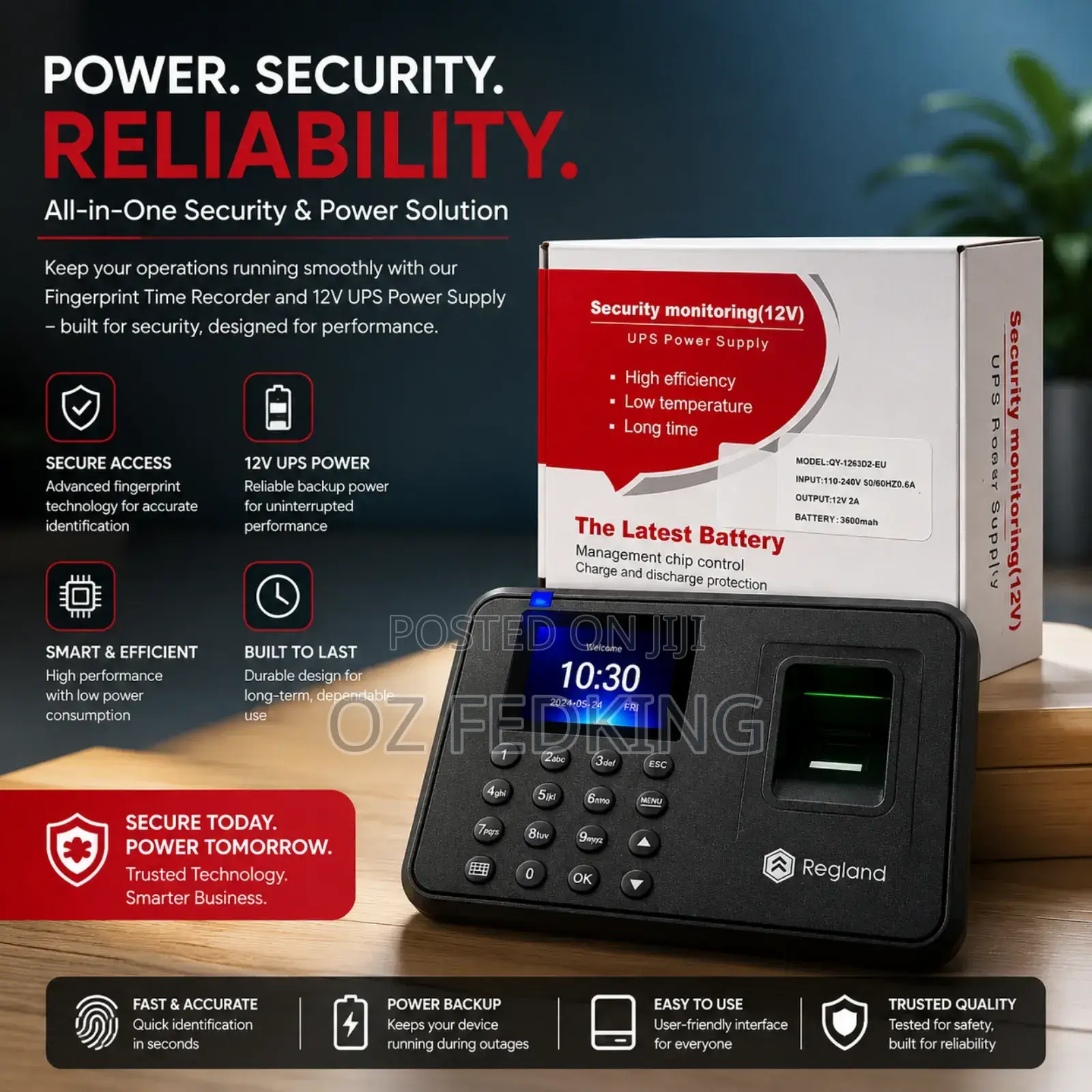 Realand Ar-Fp01 Fingerprint Time Attendance With Power Bank