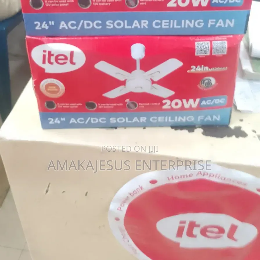 Itel 24" 20W Short Blade AC/DC Solar Ceiling Fan With Remote -