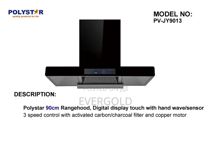 90cm Polystar Range Hood With Hand Wave