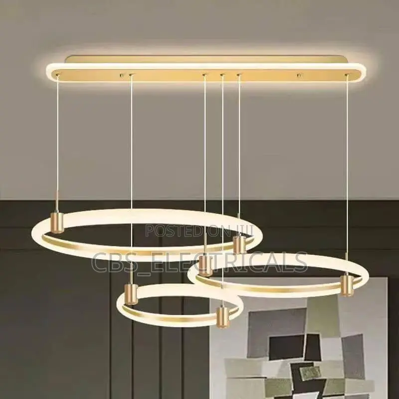 Modern Triple-Ring Gold Chandelier