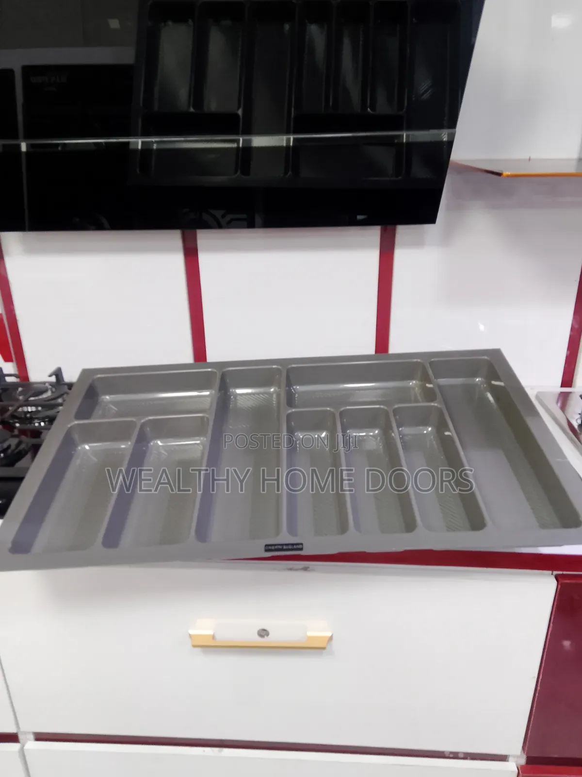 80 Cm Kitchen Cutlery Tray Organizer, Made of Gray PVC Plastic