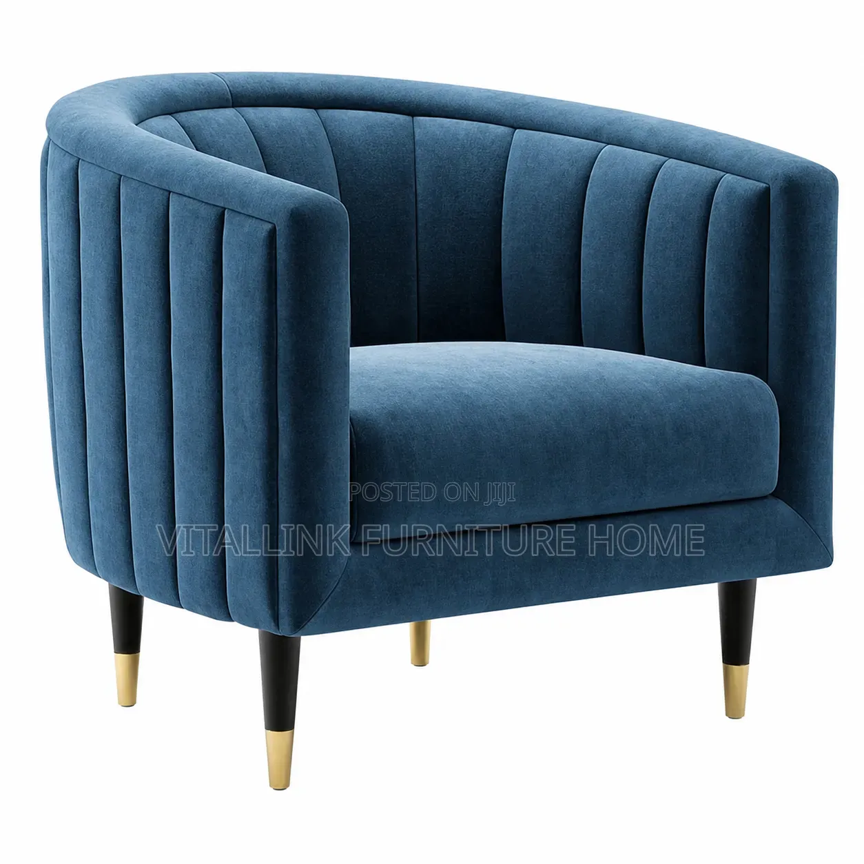 Luxury Navy Blue Velvet Tub Chair With Gold Tip Legs