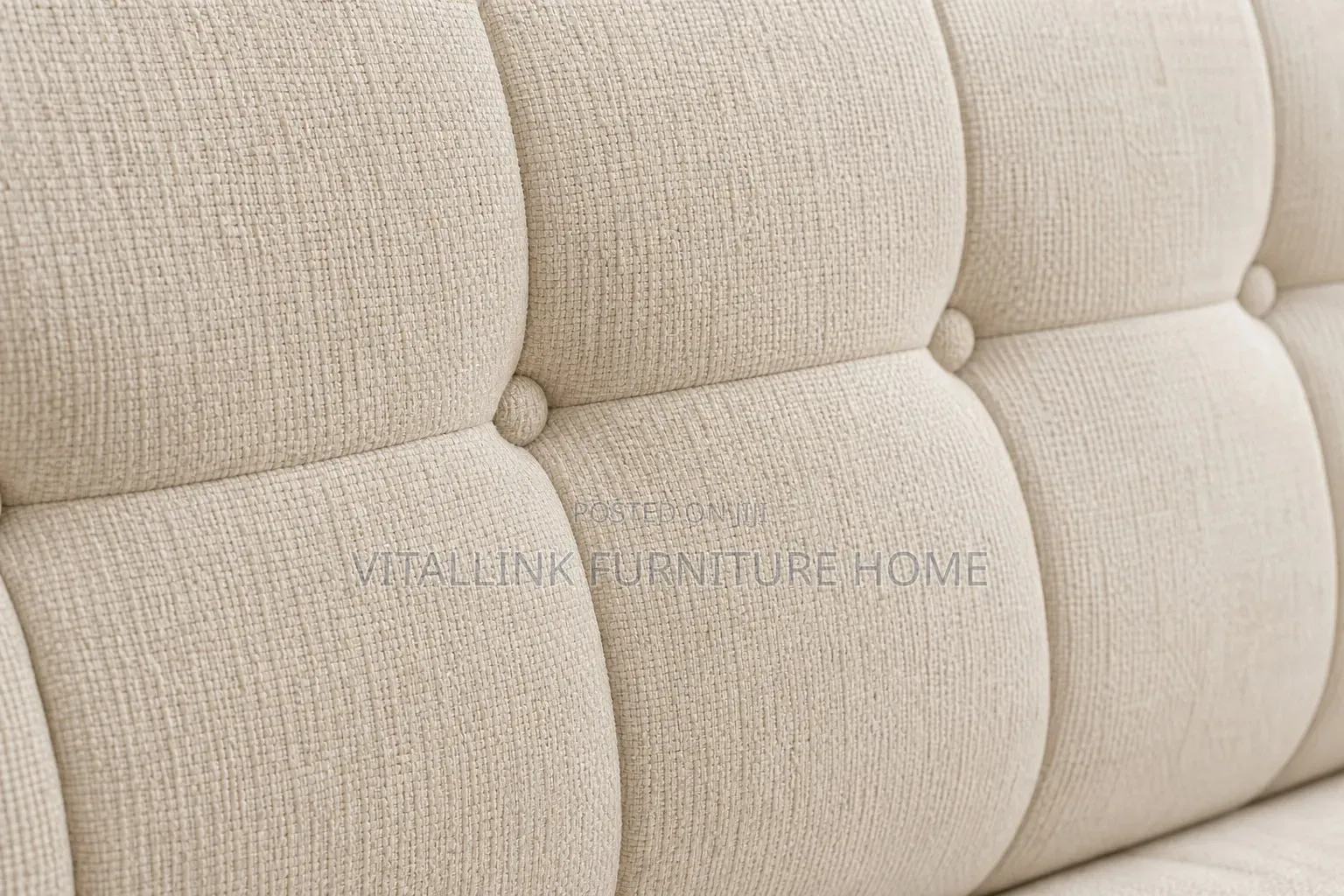 Cream Tufted 3-Seater Couch With Mid-Century Wood Legs