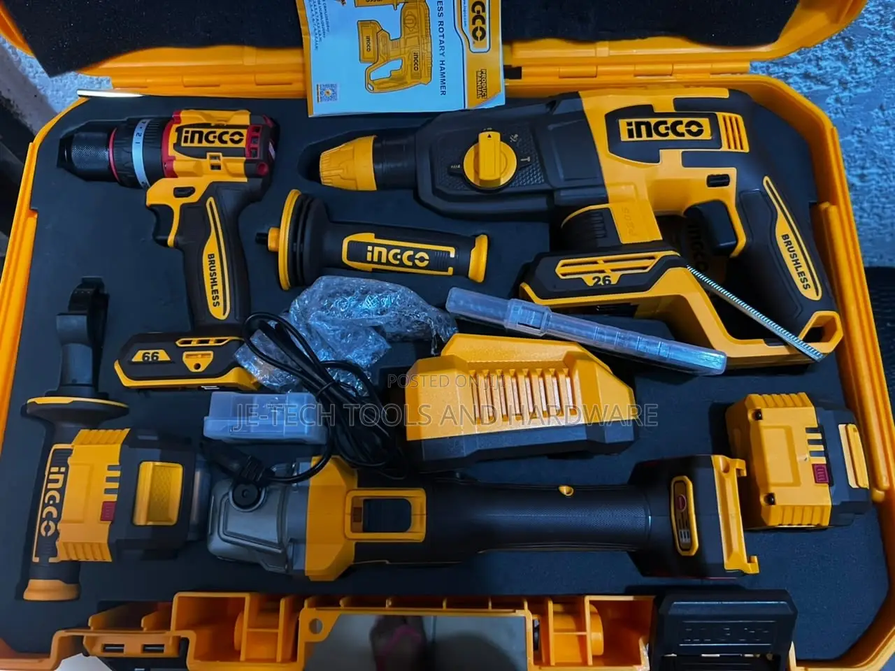INGCO Cordless 3-Piece Combo Kit.Drill Grinder and Rotary Hammer
