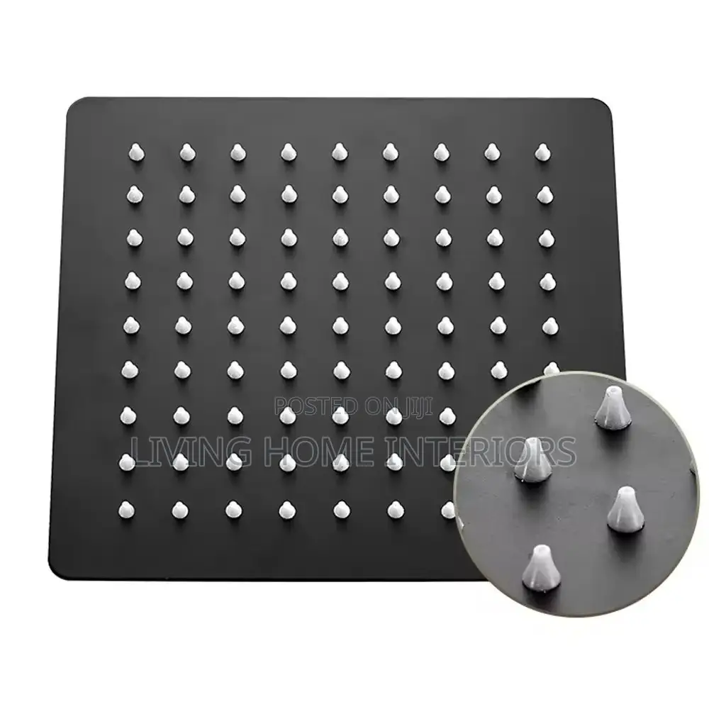 A 12 Inches Square Rainfall Shower Head With a Matte Black Finish