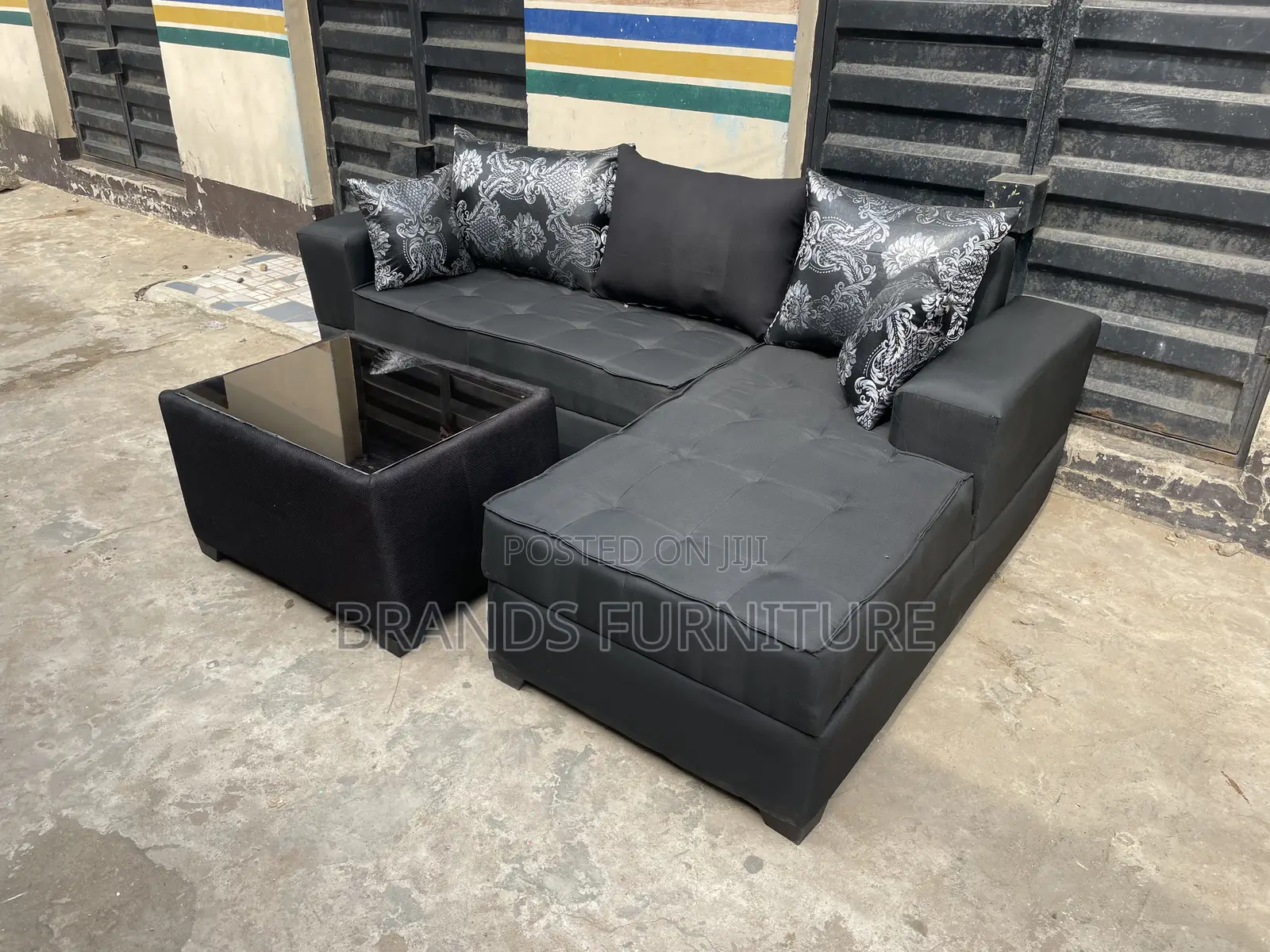 Quality Black Sofa Lshap With Center Table N Troll Pillows