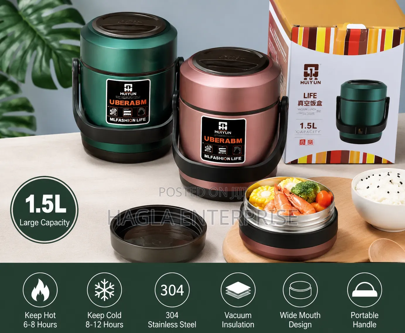 1.5-Liter Insulated Vacuum Food Jars (Thermal Food Flasks)