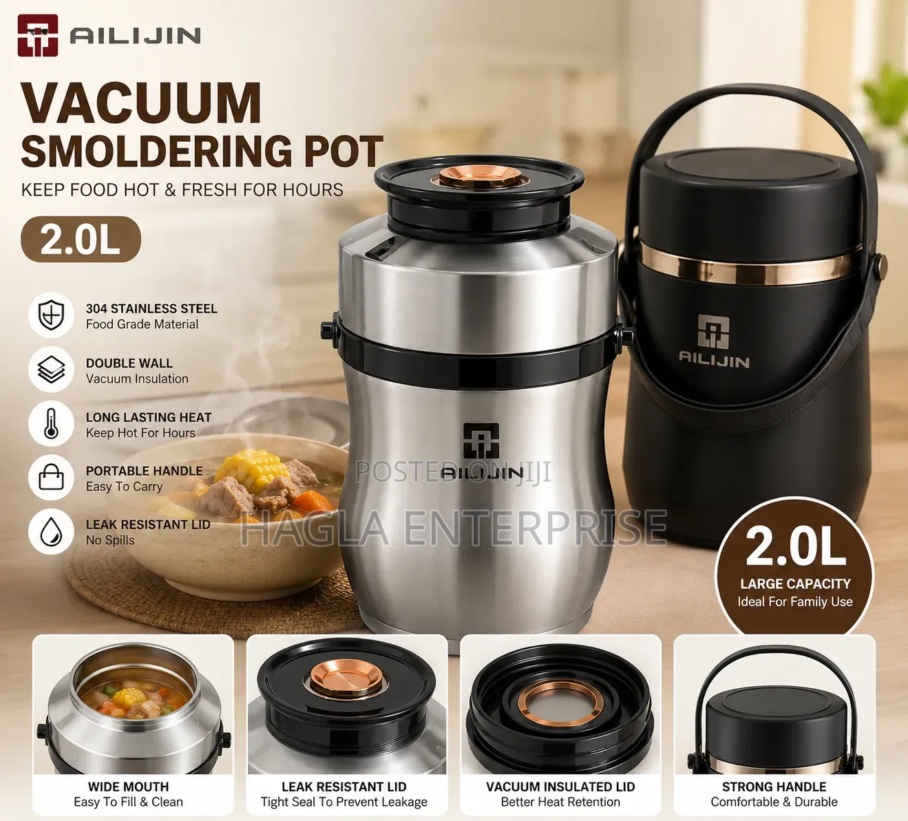 2.0L Vacuum Insulated Smoldering (Thermal) Pot