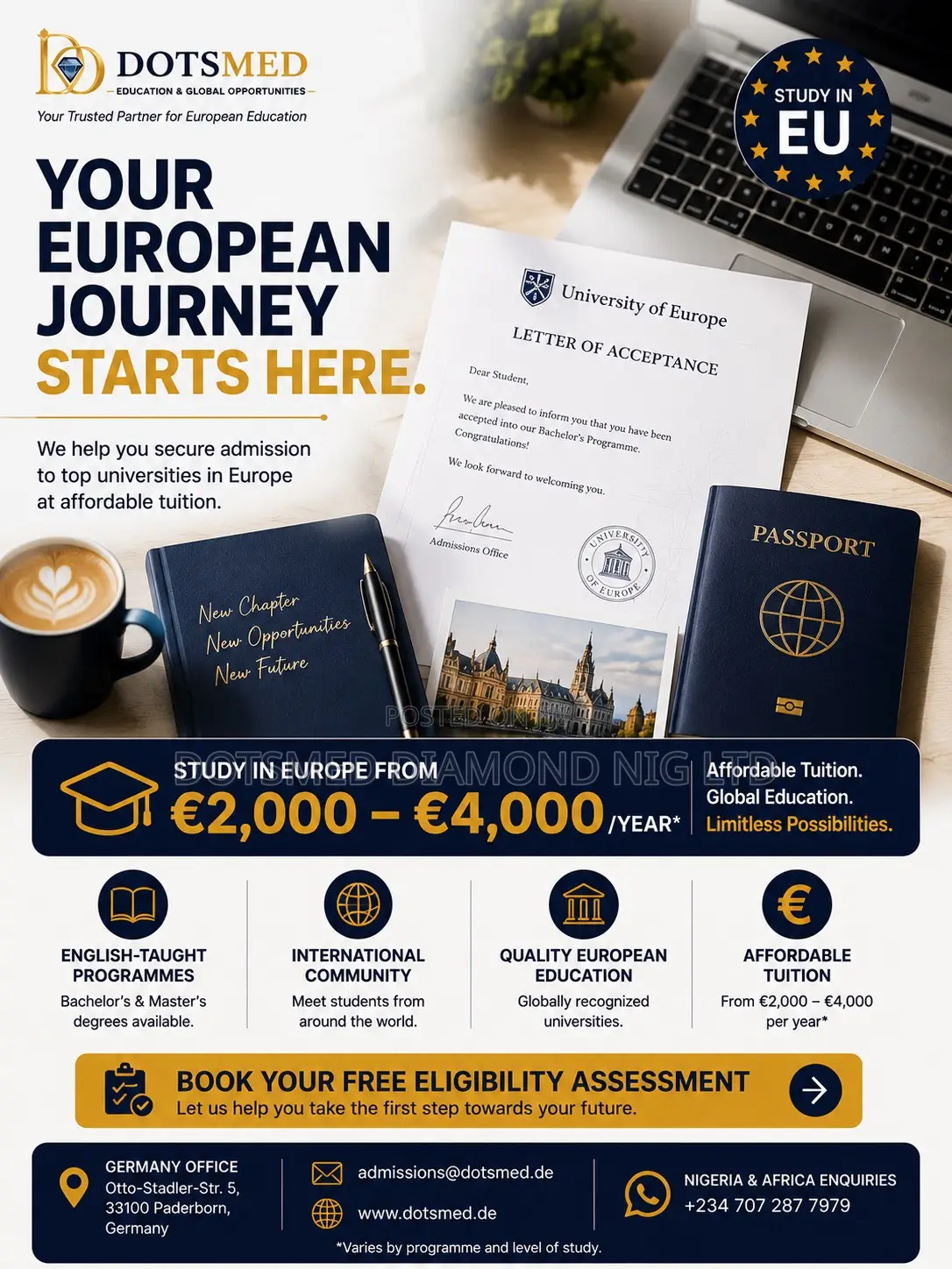 Study in the European Union | Tuition From €2,000–€4,000/Year