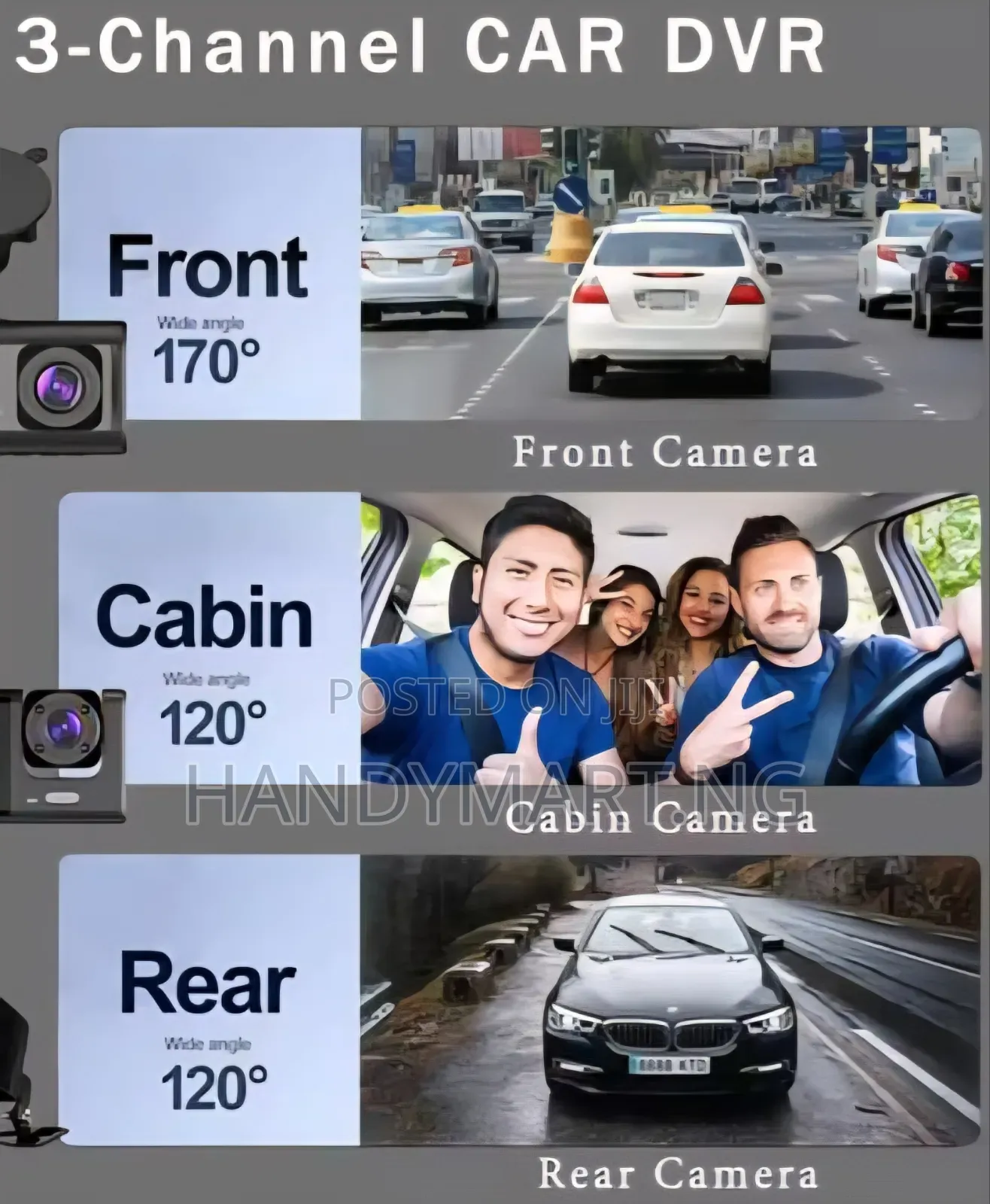 Vehicle Black Box(3Channel Car DVR Traffic RecorderDash Cam Kit 40%OFF