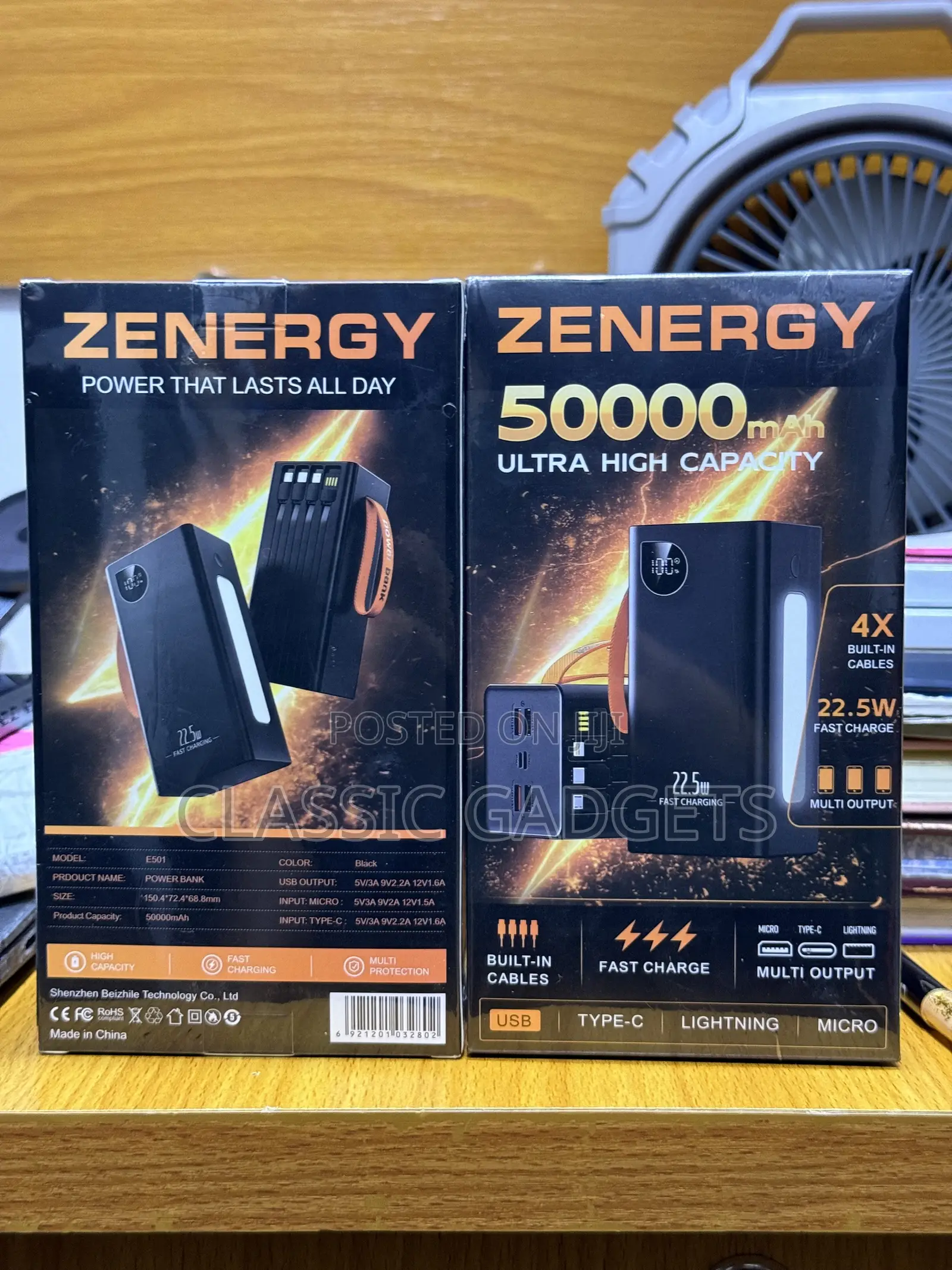 Zenergy 50,000 Mah High Capacity 22.5w Power Bank With Built in Cables