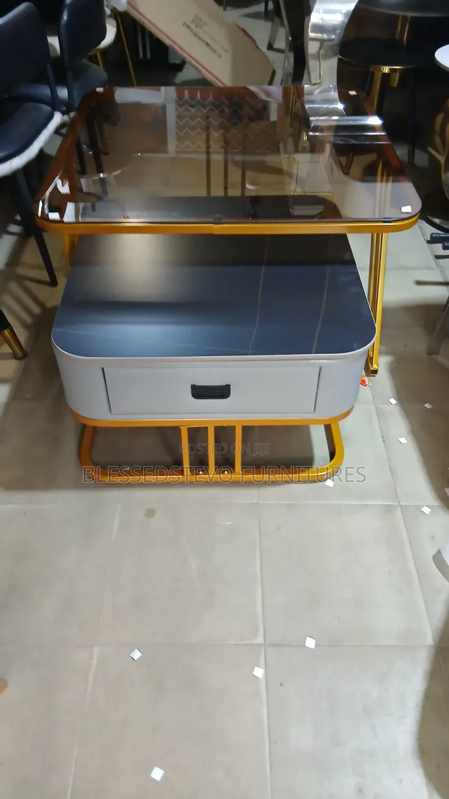 Gold Center Table Marble Top