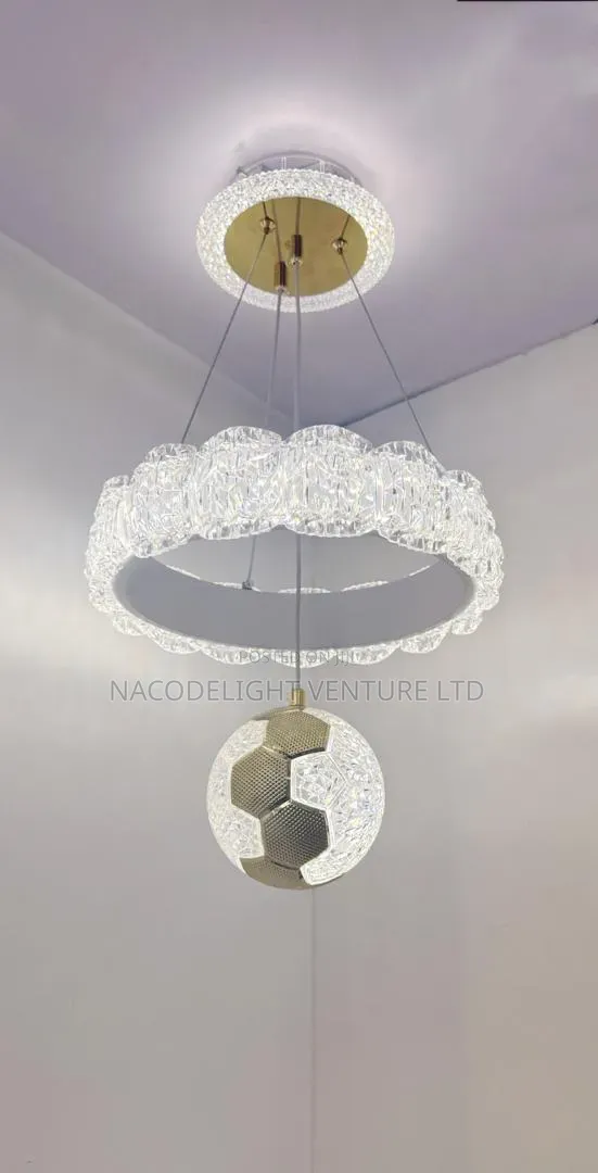 Luxury Crystal Ring LED Chandelier With Crystal Globe Pendant